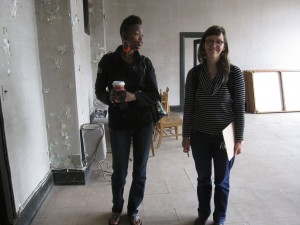 Meredith Warner of Think Tank that has yet to be named and Yahne Baker of Friends of Vernon Park, collaborators on the Germantown City Hall project, inside a Town Hall office