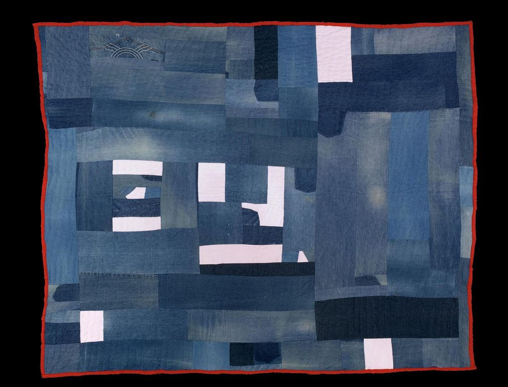 Mary Lee Bendolph (American, born 1935), Work-clothes quilt, 2002. Denim and cotton, 86 ½ x 73 ½ inches. Collection of the Tinwood Alliance. Photo: Stephen Pitkin, Pitkin Studio, Rockford, Il. 