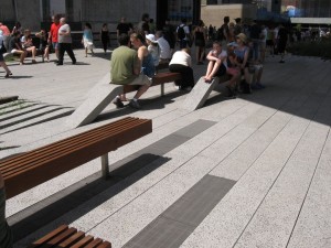 The granite boards that rise into benches