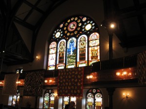 The stained glass at Mother Bethel AME Church was spectacular. Also there Sanford Biggers' Constellation, an installation of altered and new quilts referring to slaves escaping using the stars.