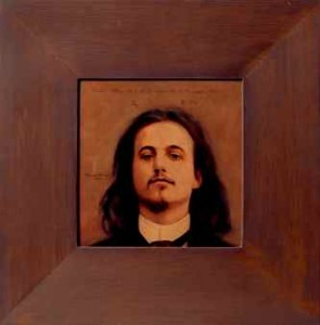 Thomas Chimes (American, born 1921), Alfred Jarry, 1974, oil on panel. 17 3/4 inches x 14 3/4 inches x 1 3/4 inches. Philadelphia Museum of Art