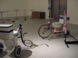 Steven and Billy Blaise Dufala's toilet trikes as installed at Heartworks.