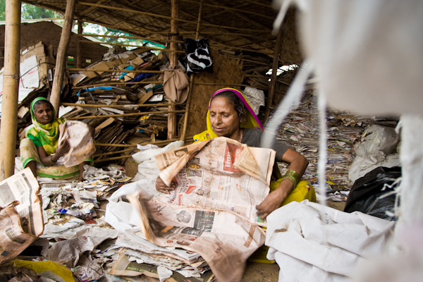 Newspapers sell for 5 rupees per kilo, or 4 cents per pound. Photo copyright Enrico Fabian.