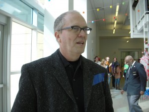 frankbrambletttyler Tyler Painting Prof, Frank Bramblett. They ran out of "Hello my name is" stickers so Frank made his own out of blue tape.