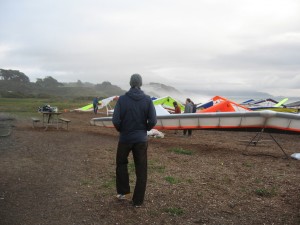 Ben and hang gliders along the Pacific Coast. We decided the winds must have been uncooperative, because no one was gliding, and the gliders were lined up waiting.