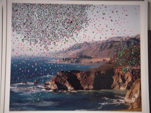 Isaac Lin collaboration piece. Lin did the drawn embellishment on someone else's photo of what looks like big Sur.