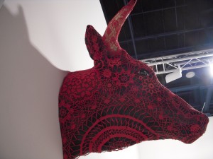 Joana Vasconcelos "Joselito" 2009 Faience Rafael Bordalo Pinheiro, acrylic painted.  hand-made cotton crochet work.  galeria Horrach Moya  65x54x61 cm