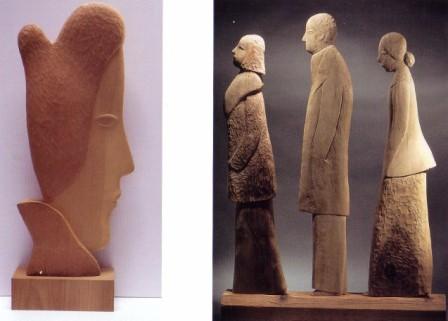 On Making Lots of Woodchips - Evelyn Keyser at 87 6 Evelyn Keyser, Silent Friend, sugar pine, 2002 (left); Afternoon Walk, walnut and yellow pine, 2002 (right)