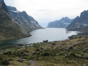 Mountains and sea in Lofoten, Norway, above the arctic circle