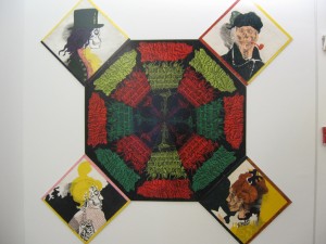 La Goloue, Goya, Van Gogh, Lectora de Fragonard, center, Octagons, Filiberto, plastic board, 46 x 46 inches, xylography, collage, mixed media, 2007. Goya looks a lot like Michael Jackson to me! 