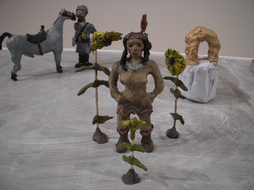Nick Barbee, detail from his Tyler MFA show. Pocahantas in the foreground and General Robert E. Lee and his horse in the back.