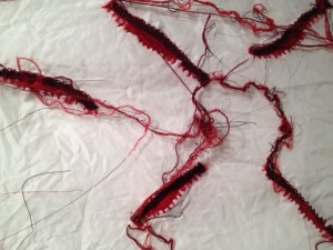 Liz Collins, "Relentless," 2011. Silk organza with knit mohair, lurex and wool. Tool: knitting machine.