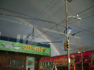Rainbow over Food Market, taken at about 6 pm when I was on the 44 bus.