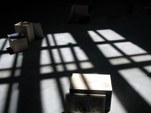 Steve Roden, detail of installation "nothing but what is therin contained" uses the glass harmonica and sculpture to reference the history of Founders Hall, Girard College