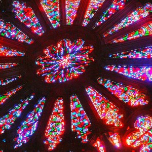A detail of the rose window LeCompte designed for the National Cathedral