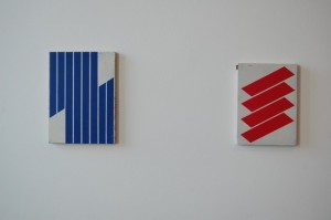 Alain Biltereyst, Untitled (blue) (left), and Untitled (red) (right), acrylic on panel