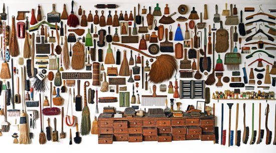 Jeffrey Jenkins's collection of brushes. The first brush he bought is at center.