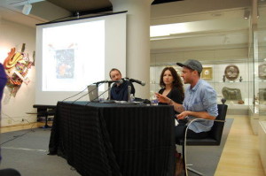 From left, artist and moderator Todd Keyser, Sarah Peoples, and Adam Lovitz discuss “Who Say it Be,” up now at PAFA.
