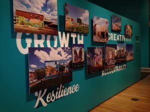 Mural projects from the last 30 years are highlighted throughout the exhibition space.