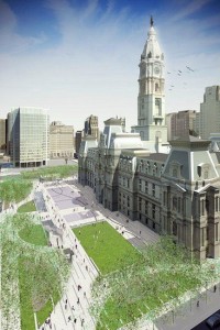 This rendering shows how the 2.8-acre Dilworth Plaza, which lies to the west of City Hall, will be redesigned by summer 2014.