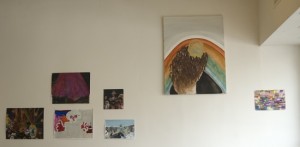 Wall view, from left: Sarah Gamble (far left, and above center), Olin Johnson (below center, at left), Paige Donovan, Jordan Graw, and Jenny Cox