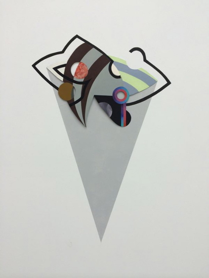 Stacie Johnson, Not an Ice Cream Cone (2011). Oil on shaped paper and wall painting. Apprx. 40 x 25 inches.