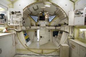 Inside the lunar module created by Sachs. In addition to what you see here, there's a well-stocked liquor cabinet, a bookshelf, a cassette tape of Al Green soul music and candles for a candlelight dinner.