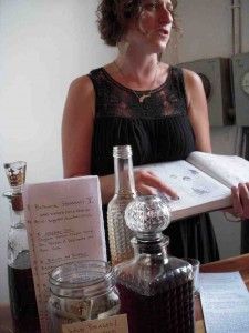 Serving tasty herbal concoctions in the "speakeasy" at Practice Gallery.