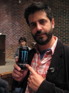 Alec Soth posing as a huckster for Monster (the less blurry of two blurry photos)