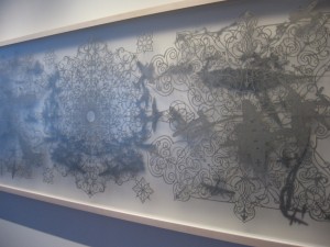 IMG_5218 Hunter Stabler, detail of Schweinfurt Yantra of Black Thursday/ The Flying Fortress of Solitude Ink and graphite on hand-cut paper mounted on plexiglas 32 x 80 inches 2009