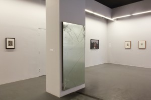 'Starting Over' mirrored fragment of earlier Gerard Byrne installation, Scott Miles behind