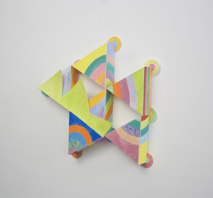 Alex Paik, Prelude and Fugue (Triangles and Dots), 2012, gouache, colored pencil, marker, paper, 9"x9"x2".